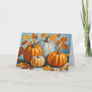 Abstract Autumn Pumpkins and Leaves Card