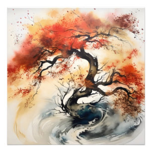 Abstract Autumn Tree Ink painting Photo Print