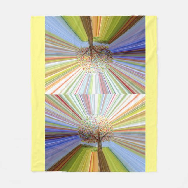 Abstract Autumn Tree Multicolored Striped Fleece Blanket (Front)