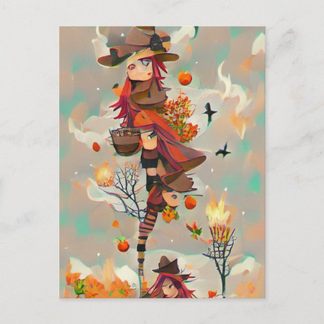 Abstract Autumn Witch Postcard (Front)