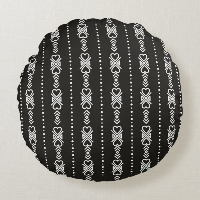 Abstract aztec heart texture round pillow (Front)