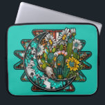 Abstract Aztec Moon   Laptop Sleeve<br><div class="desc">A Blue Abstract Aztec Design With Half Moon And Daisy Florals Laptop Sleeve For Her Travels</div>