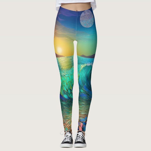 Abstract Azure Seascape Leggings (Front)