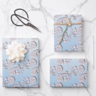 Abstract Baby blue and Pink Pastel Floral Wrapping Paper Sheet