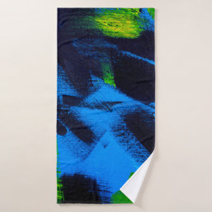 Abstract background. Acrylic black, yellow, blue, Bath Towel