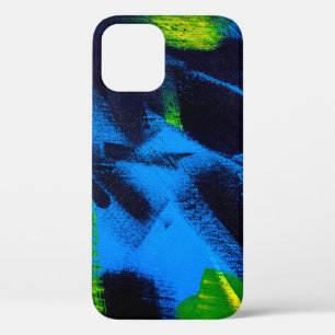 Abstract background. Acrylic black, yellow, blue,  iPhone 12 Case
