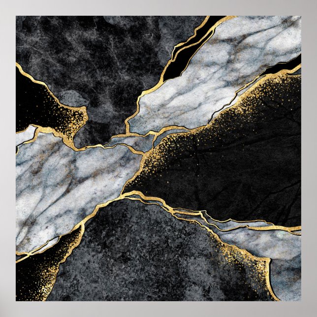 abstract background, black and white marble mosaic poster (Front)