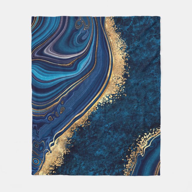 abstract background blue marble agate granite mosa fleece blanket (Front)