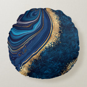 abstract background blue marble agate granite mosa round pillow