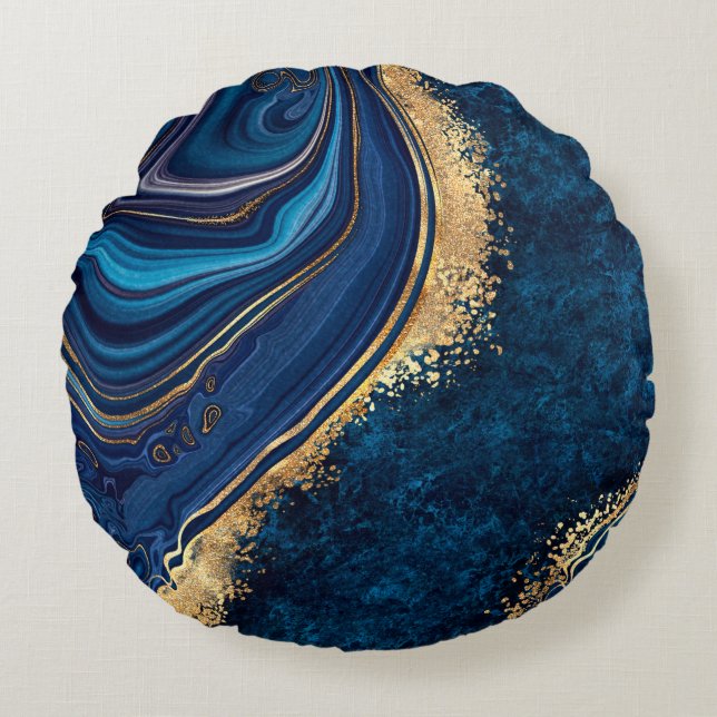 abstract background blue marble agate granite mosa round pillow (Front)