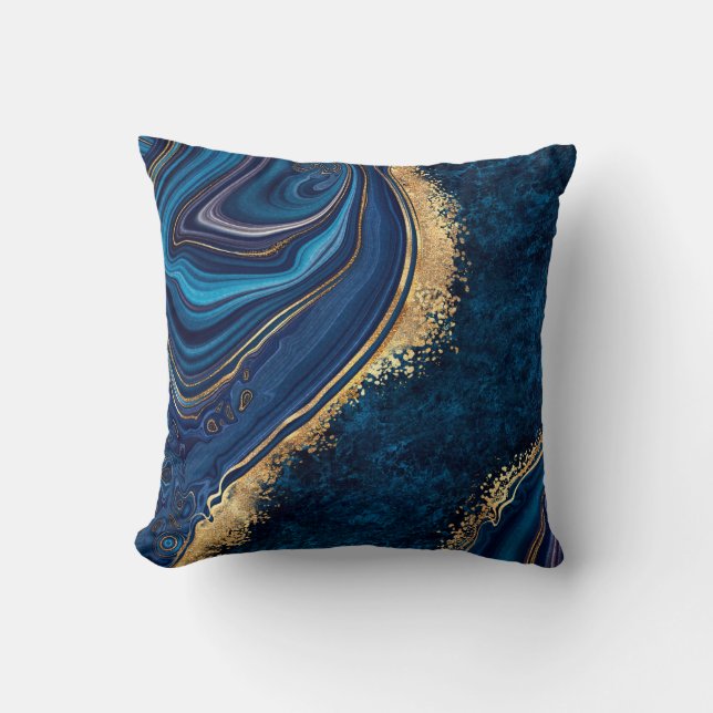 abstract background blue marble agate granite mosa throw pillow (Front)