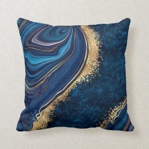 abstract background blue marble agate granite mosa throw pillow