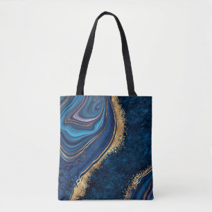abstract background blue marble agate granite mosa tote bag