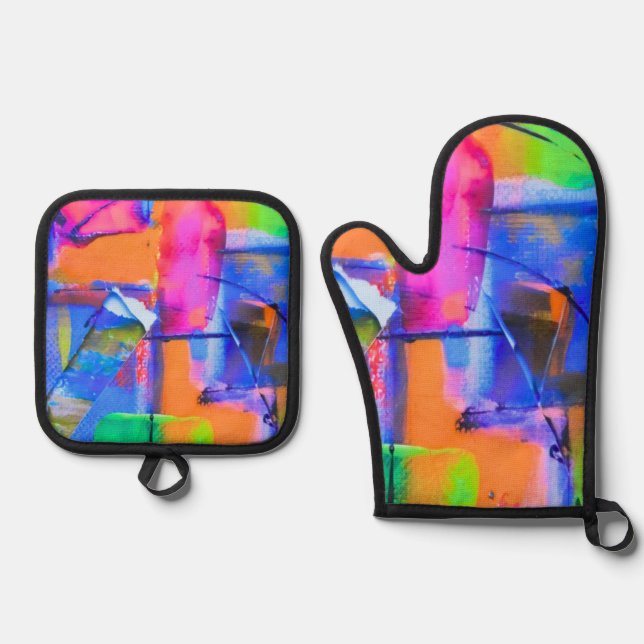 Abstract Background Colorful Oven Mitt & Pot Holder Set (Front)