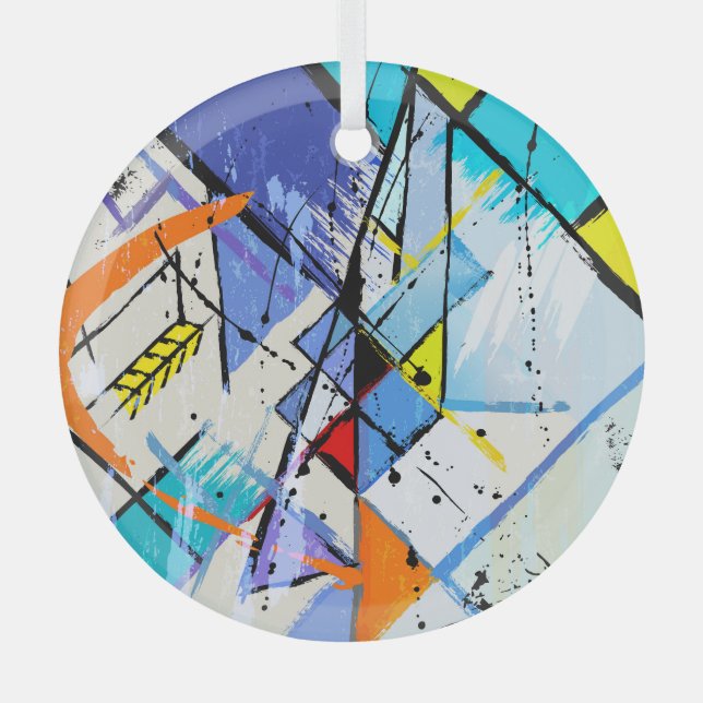 Abstract background, geometric lines, splashes. glass ornament (Front)
