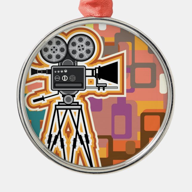 Abstract Background Movie Projector Film camera Metal Ornament (Front)