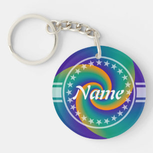Abstract Background Spirals soft V + your text Keychain
