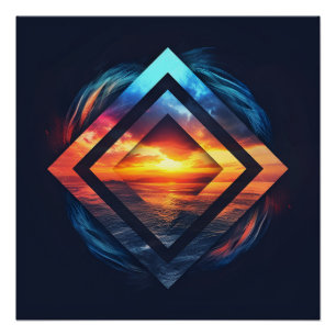 Abstract background with sunset and sea poster