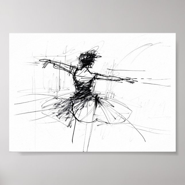 Abstract Ballerina Dancer Sketch - Premium Poster (Front)