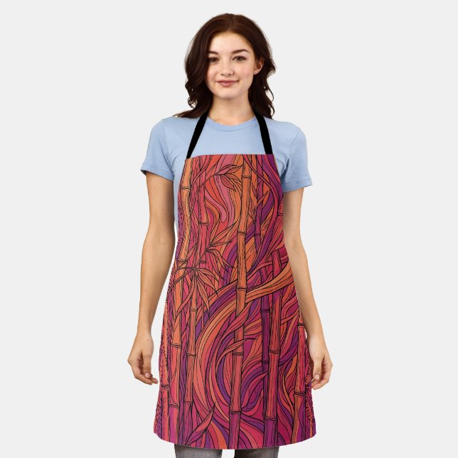 Abstract Bamboo Forest Sunset Orange Apron (Worn)