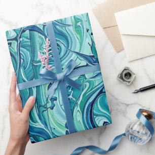 Abstract Bamboo Ocean Melting Blue Wrapping Paper