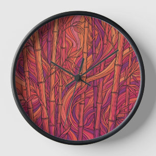 Abstract Bamboo Sunset Orange Line Art Clocks