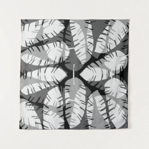 ABSTRACT BANANA LEAVES BLACK AND WHITE TAPESTRY