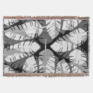 ABSTRACT BANANA LEAVES BLACK AND WHITE THROW BLANKET