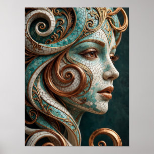 Abstract Baroque Swirl Sculpture Copper Ivory Mosa Poster