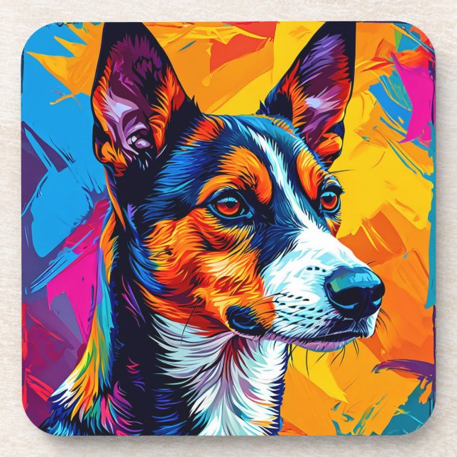 Abstract Basenji Dog Portrait Coaster (Front)