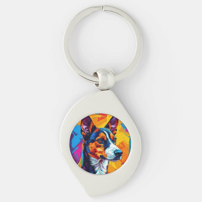 Abstract Basenji Dog Portrait Keychain (Front)