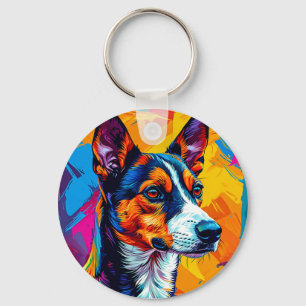 Abstract Basenji Dog Portrait Keychain
