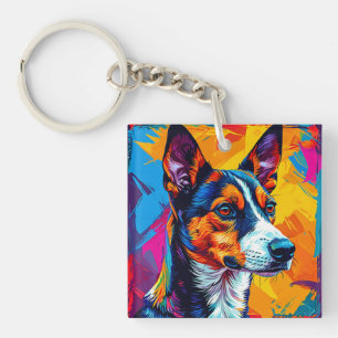Abstract Basenji Dog Portrait Keychain