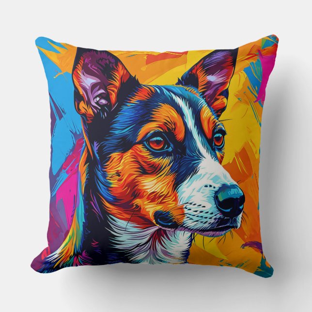 Abstract Basenji Dog Portrait Throw Pillow (Front)
