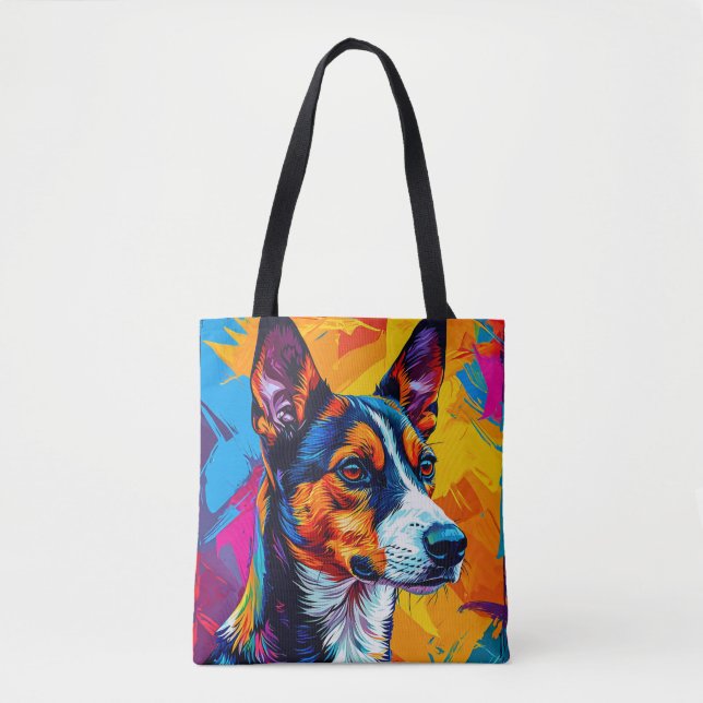 Abstract Basenji Dog Portrait Tote Bag (Front)