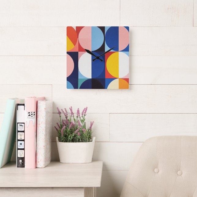 Abstract Bauhaus Geometric Art Square Wall Clock (Reading Room)