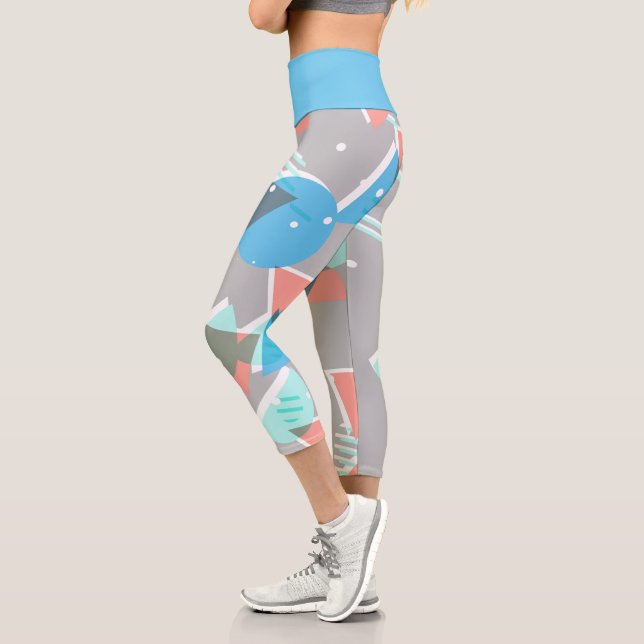 Abstract Bauhaus Half Circles Mod Pop Art Pattern Capri Leggings (Left)