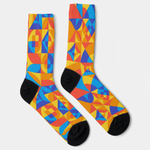 Abstract Bauhaus pattern in three colours Socks