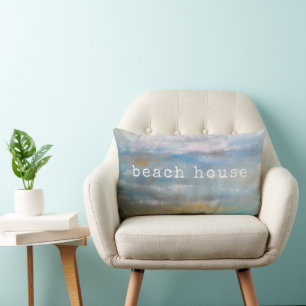 Abstract Beach Coastal Ocean Clouds Painting Lumbar Pillow