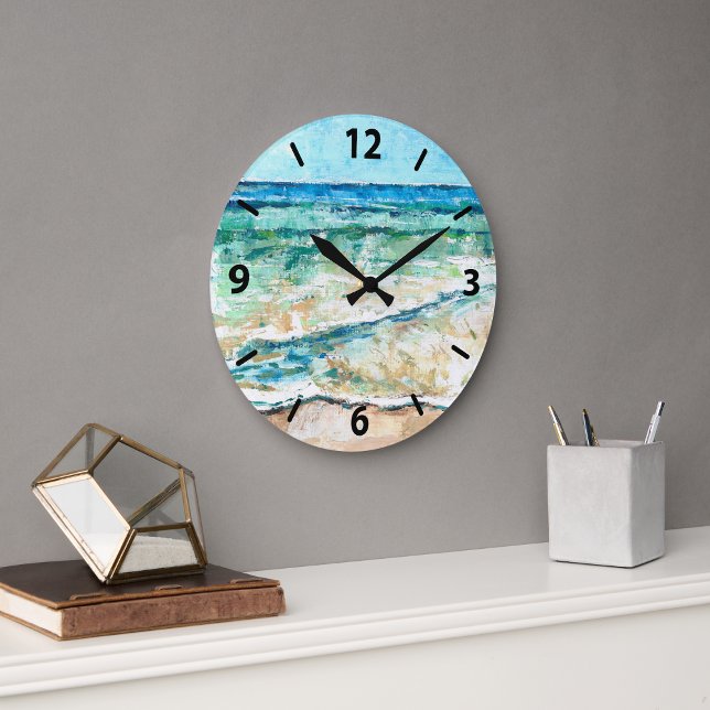 Abstract Beach Coastal Shoreline Artwork Clock (Beach House Coastal Artwork Wall Clock from Jenn's Emporium. )