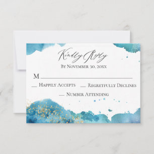 *~* Abstract Beach Glitter Wave Wedding RSVP Reply Card