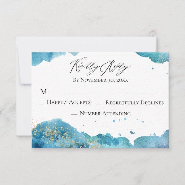 *~* Abstract Beach Glitter Wave Wedding RSVP Reply Card (Front)