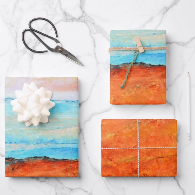Abstract Beach Orange Blue Art Wrapping Paper Sheet (Front)