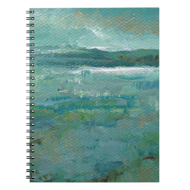 Abstract Beach Teal Green Gold Art Notebook (Front)