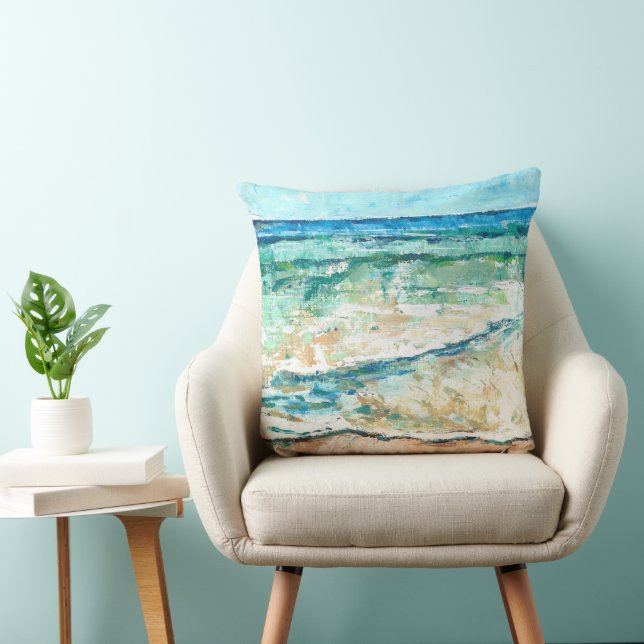 Abstract Beach Teal Waves Throw Pillow (Chair)
