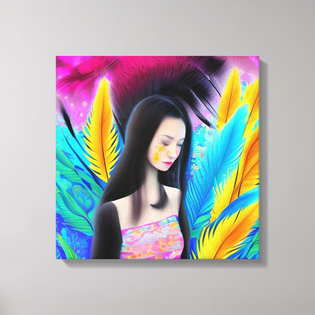 Abstract Beautiful but Sad Asian Girl Colourful AI Canvas Print (Front)