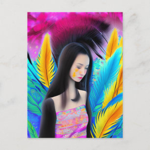 Abstract Beautiful but Sad Asian Girl Colourful AI Postcard