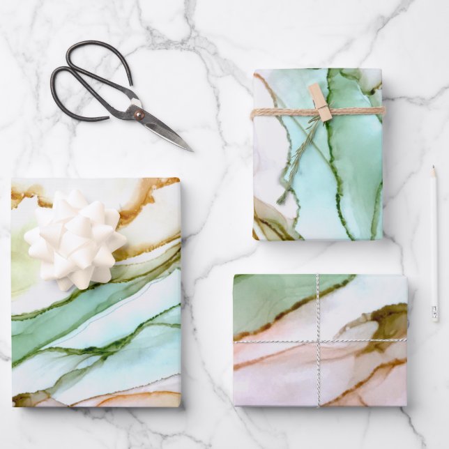 Abstract Beautiful Jade Green Blush Pink Wrapping Paper Sheet (Front)
