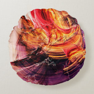 Abstract beautiful purple, red and yellow bright c round pillow