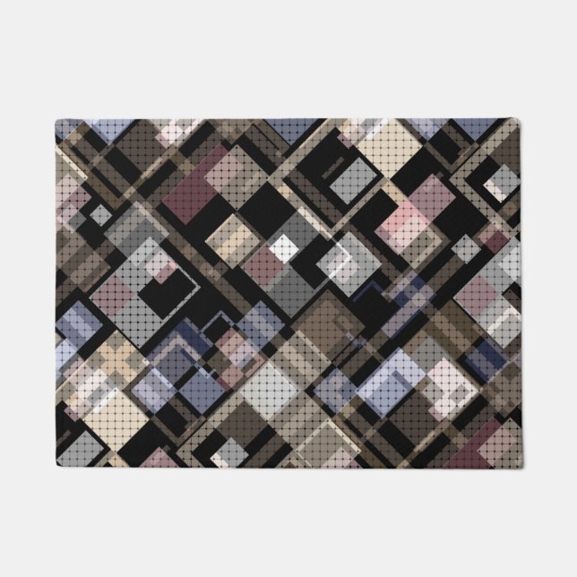 Abstract, beige, black, plaid doormat (Front)